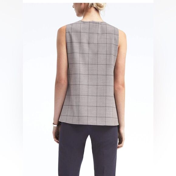Banana Republic Windowpane Cascade Ruffle Wool Sleeveless Vest Top - Picture 2 of 5